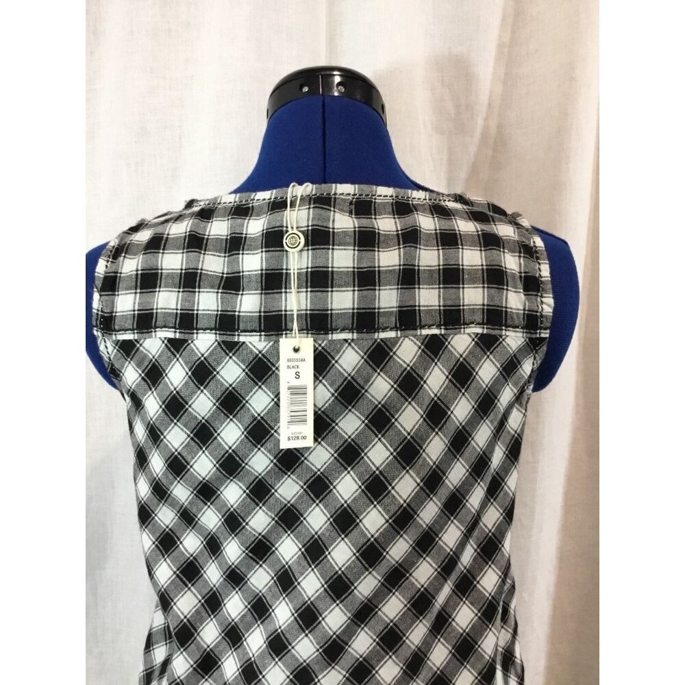 Max Studio Dress Womens S Black White Plaid Button Front Tank Shirt New Tags VTG - Picture 10 of 10